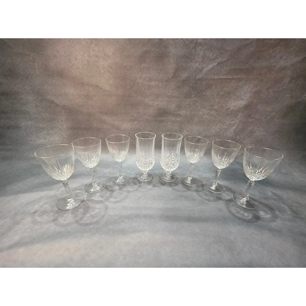 Vintage Cut Crystal Stemware Set 8 Pieces Wine Goblets and Footed Tumblers Clear